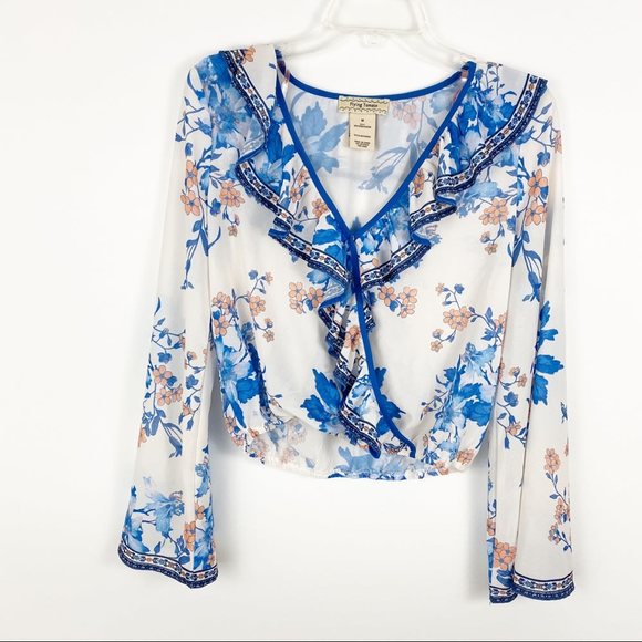 Flying Tomato Tops - Flying Tomato floral boho wrap cropped blouse